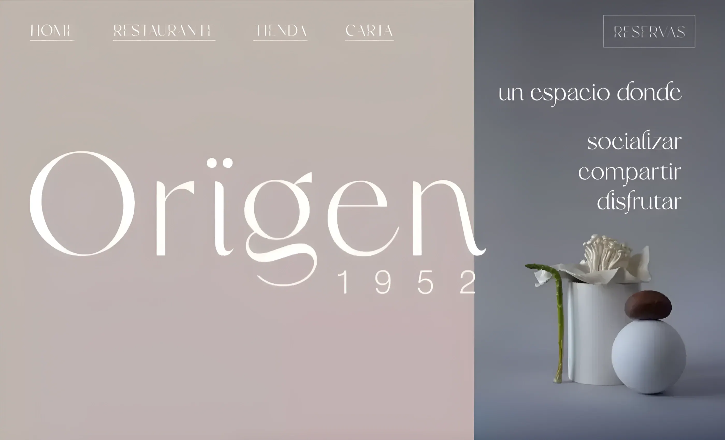 Diseño y maquetación web de Origen 1952 — restaurante con tradición desde 1952